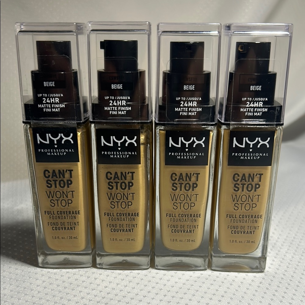 4x Beige NYX - Can’t Stop Won’t Stop Full Coverage Foundation 30ml 24hr Matte